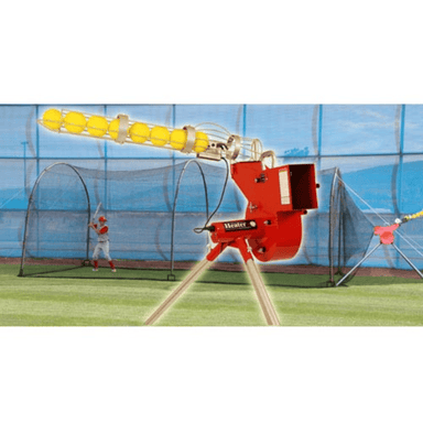 Heater Sports Baseball & Softball Pitching Machine w/ Auto Ball Feeder & Xtender 24' Cage